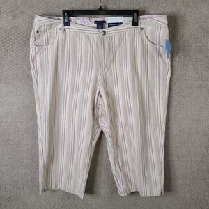 Westbound 5 Pocket Capri Jeans Womens 20W Beige Pink Striped Cotton Pants NEW